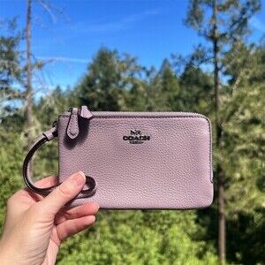 COACH Purple Pebbled Leather Wristlet Wallet Double Zip with Silver Hardware